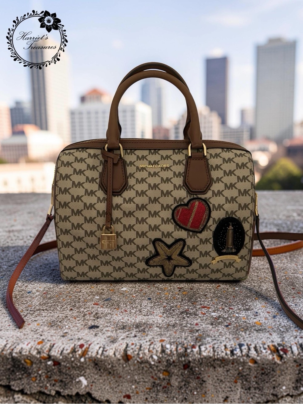 Michael Kors Beige/Brown Signature Patch Satchel